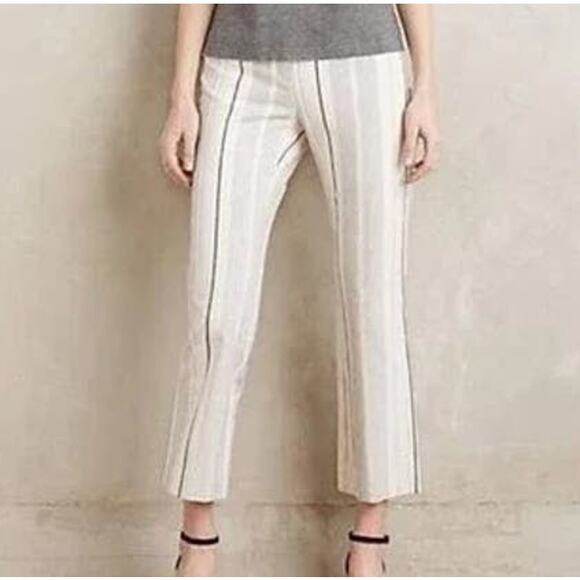 Cartonnier Anthropologie cream & navy blue striped Charlie crop flare pants, 2 - Picture 1 of 14